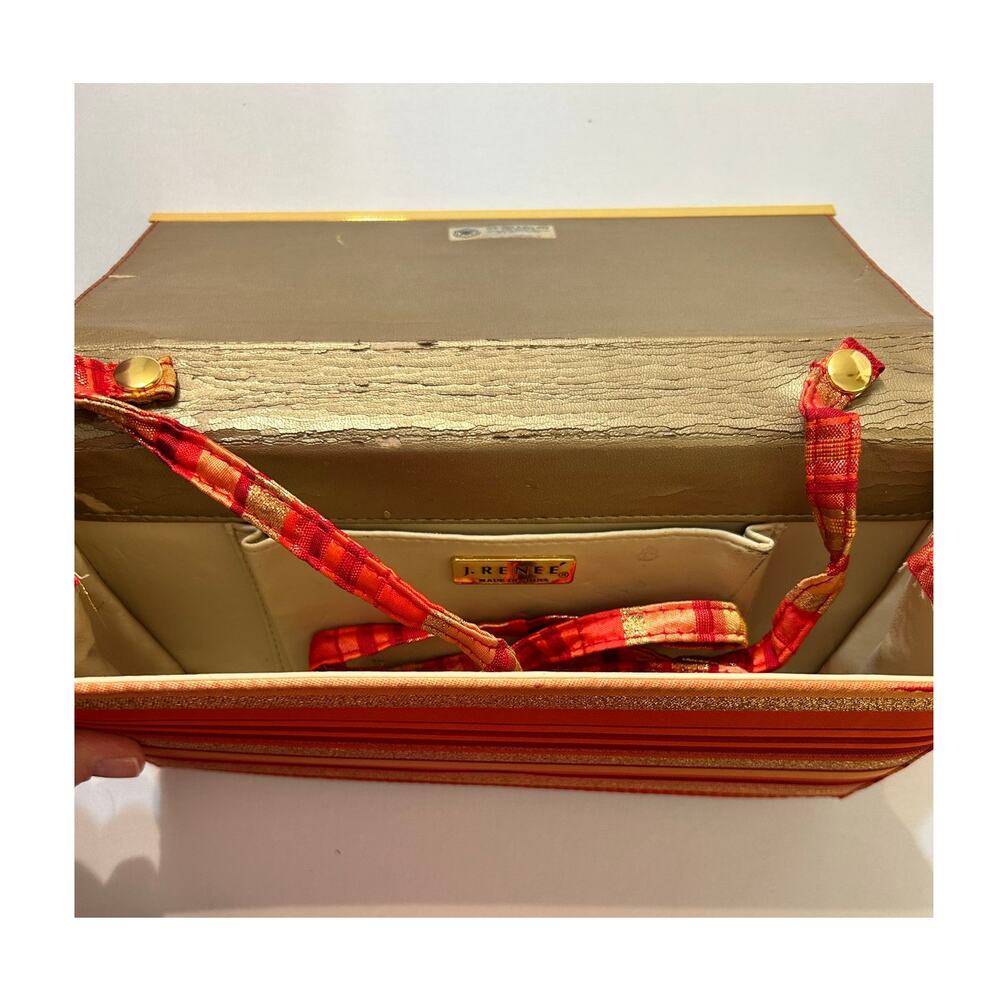 J Renee Vintage Clutch With Detachable Strap Red Orange Gold Stripe - Picture 6 of 14